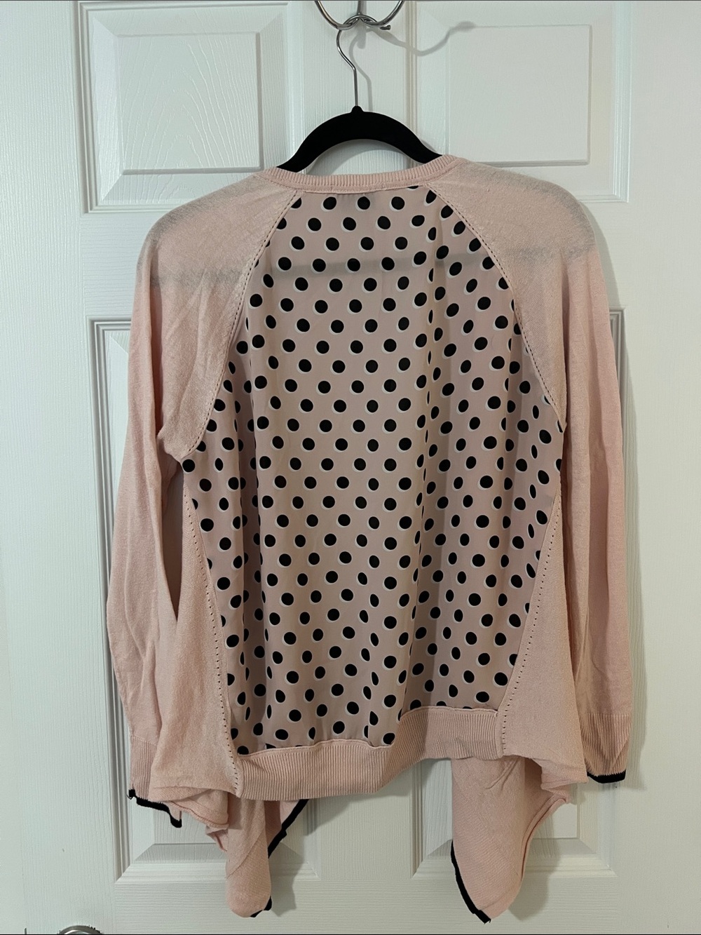 Elle Blush Pink Open-Front Cardigan with Black Trim - Picture 15 of 15